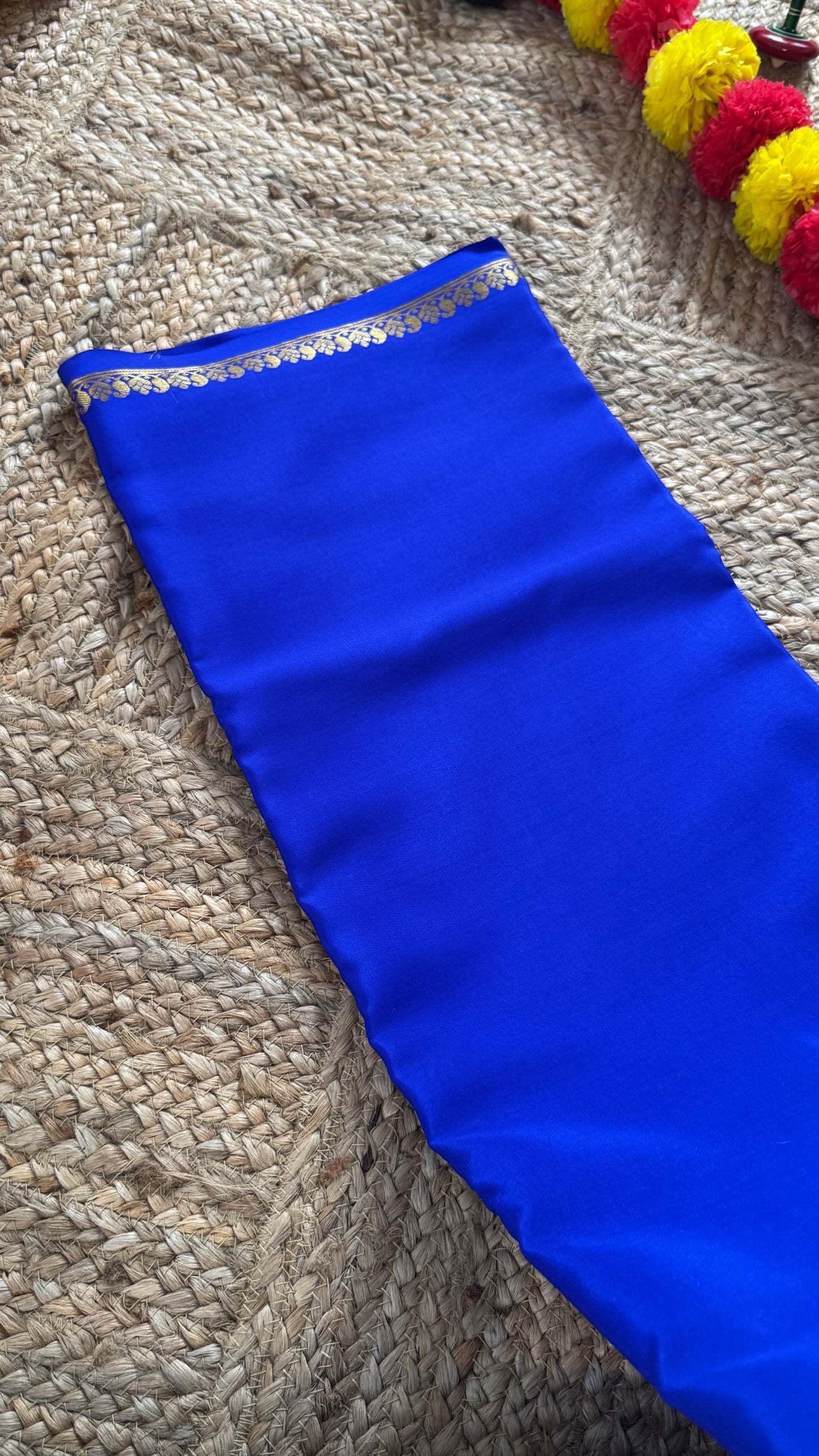 Combo Offer - Royal Blue Monotone Mysuru Silk Saree + Designer second Blouse fabric