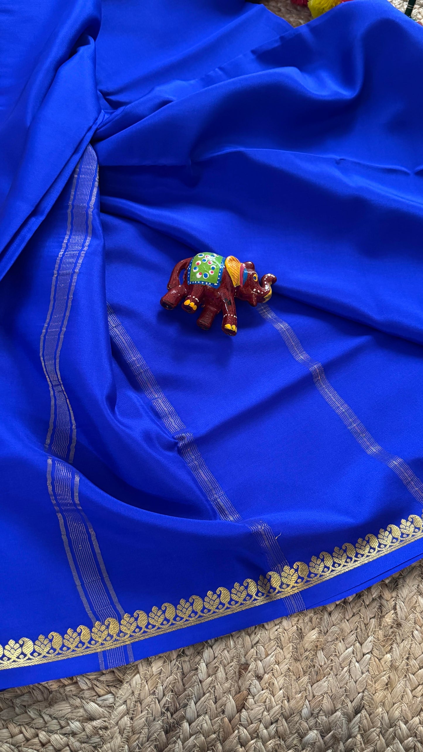 Combo Offer - Royal Blue Monotone Mysuru Silk Saree + Designer second Blouse fabric