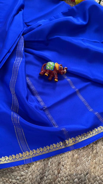 Combo Offer - Royal Blue Monotone Mysuru Silk Saree + Designer second Blouse fabric