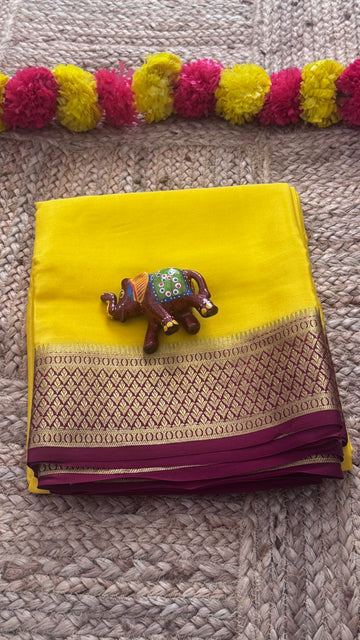 New Collections - Mysore Silk Yellow and Maroon with Zari Border