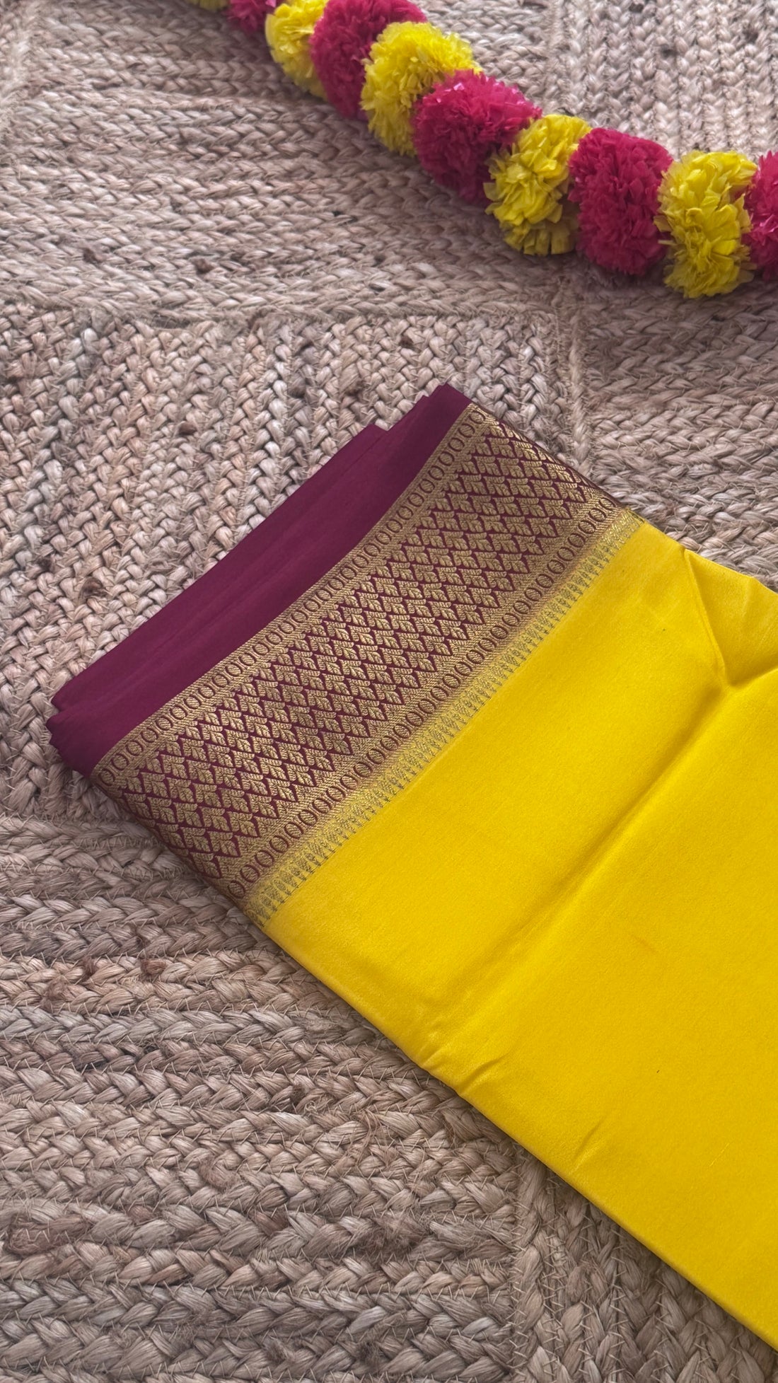 New Collections - Mysore Silk Yellow and Maroon with Zari Border