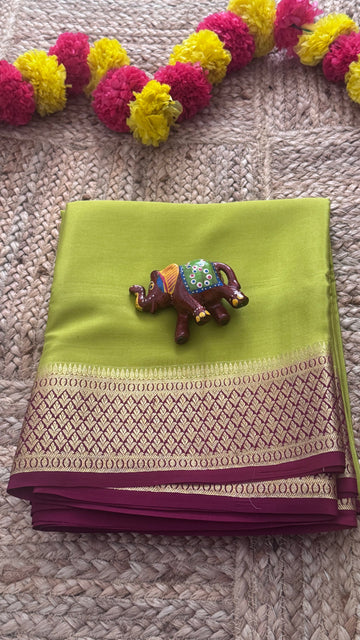 New Collections - Mysore Silk Parrot Green and Maroon with Zari Border
