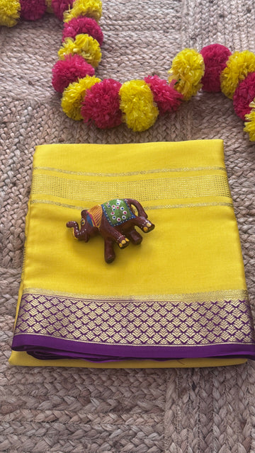 New Collections - Mysore Silk Yellow and Purple with Zari Border