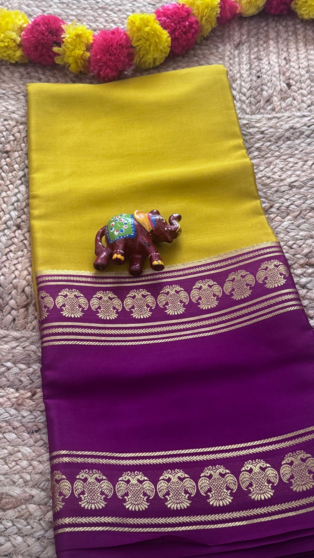 New Collections - Mysore Silk Yellow and Purple with Bentex Border