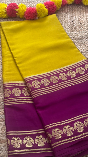 New Collections - Mysore Silk Yellow and Purple with Bentex Border