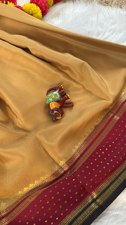 Pure Mysore Silk Sarees - Bespoke Drapes - Beige & Maroon & Black