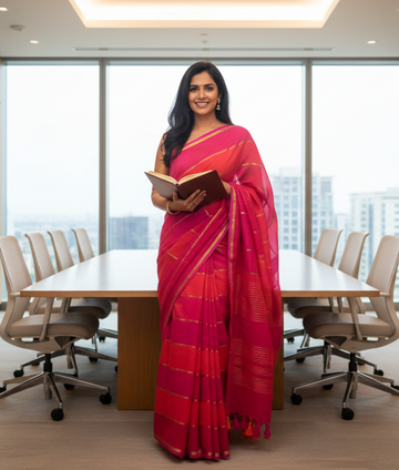 SIRI RADHA | Multi Pink Saree with Gold Lines