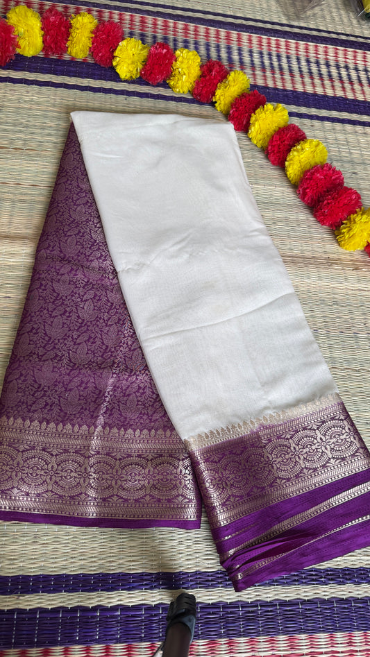 Semi Silk Saree - Cream and Wine