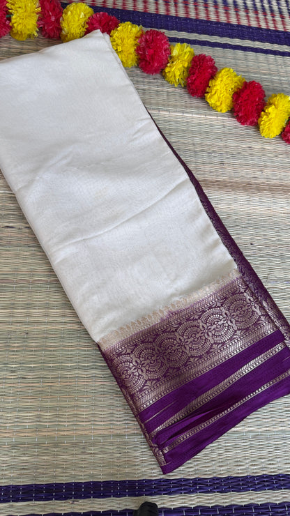 Semi Silk Saree - Cream and Wine