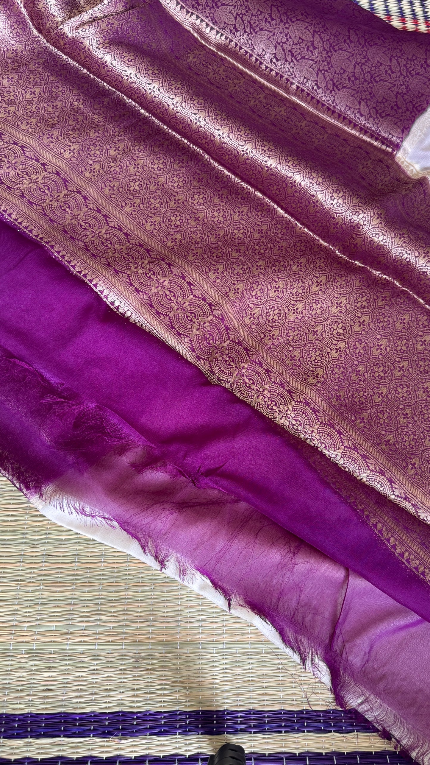 Semi Silk Saree - Cream and Wine