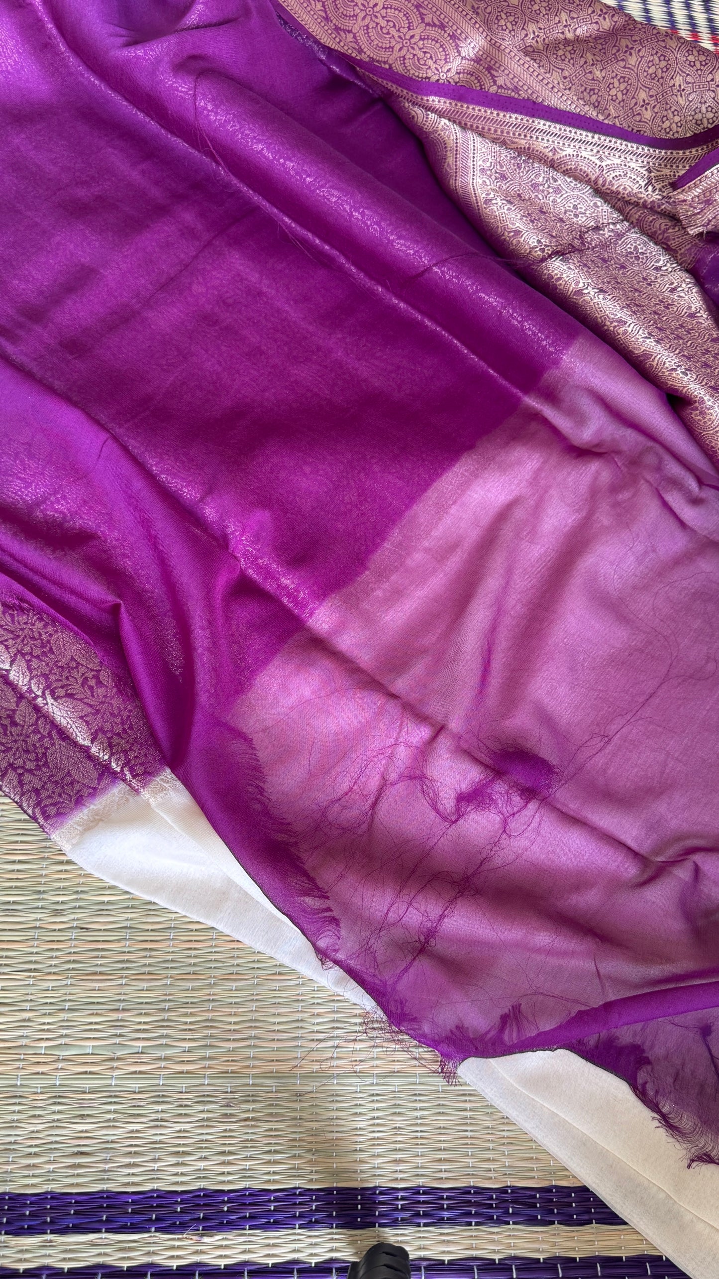 Semi Silk Saree - Cream and Wine