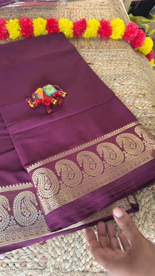 Semi Silk Saree - Solid Purple with Mango Boarder