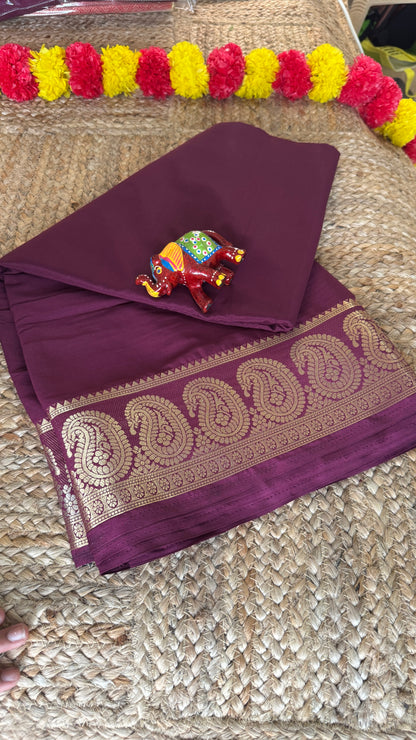Semi Silk Saree - Solid Purple with Mango Boarder