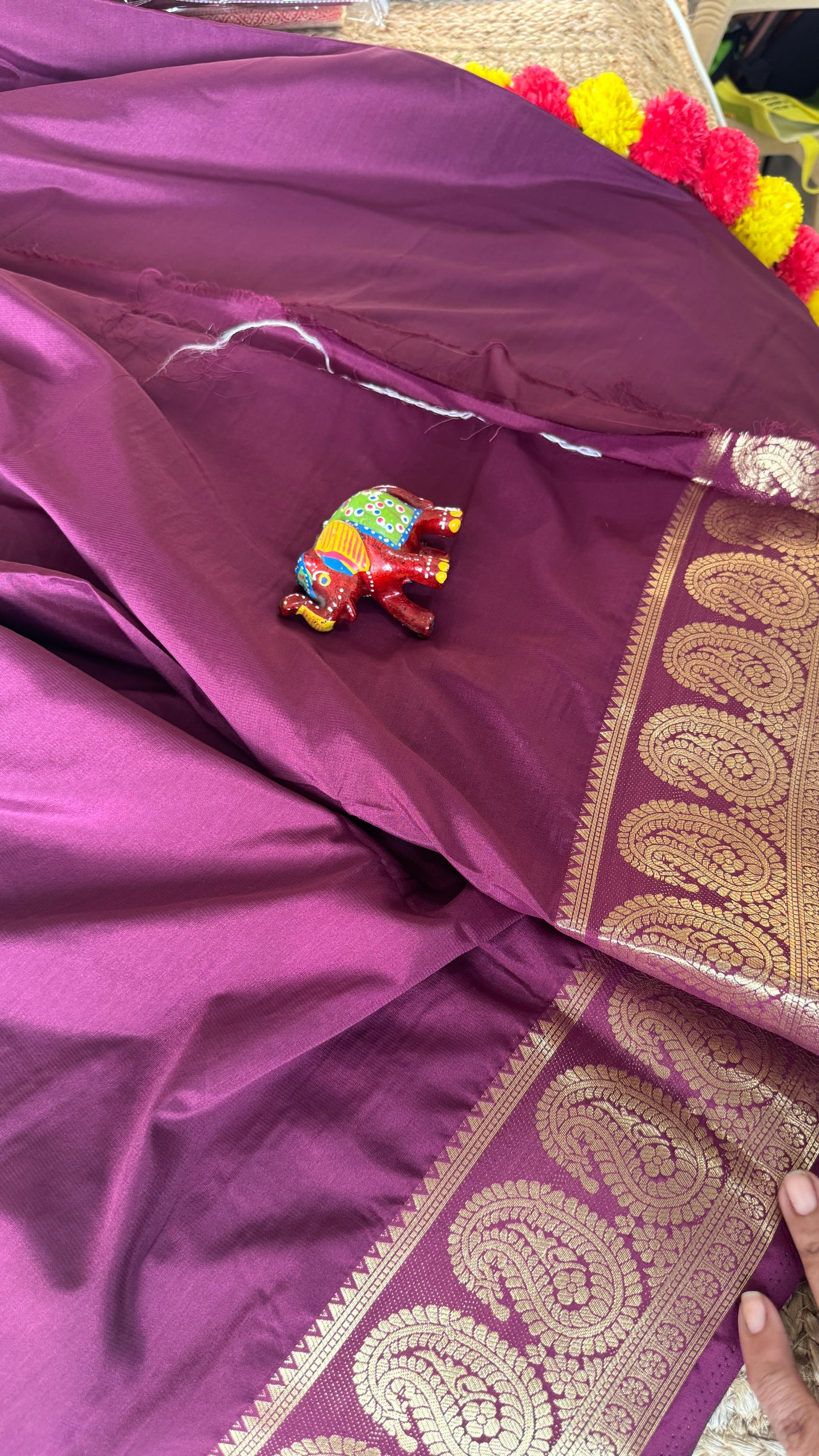 Semi Silk Saree - Solid Purple with Mango Boarder