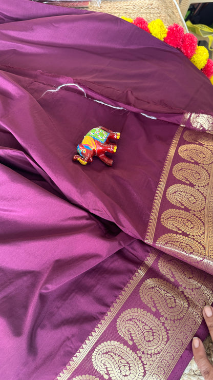 Semi Silk Saree - Solid Purple with Mango Boarder