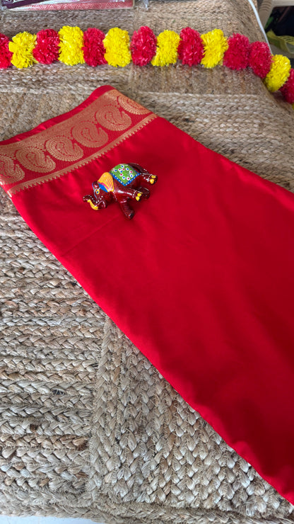 Semi Silk Saree - Solid Red with Mango Boarder
