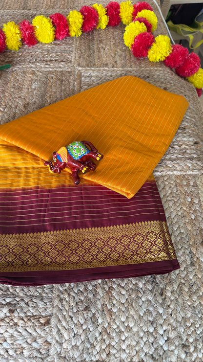 Semi Silk Saree - Mustard with Maroon Boarder