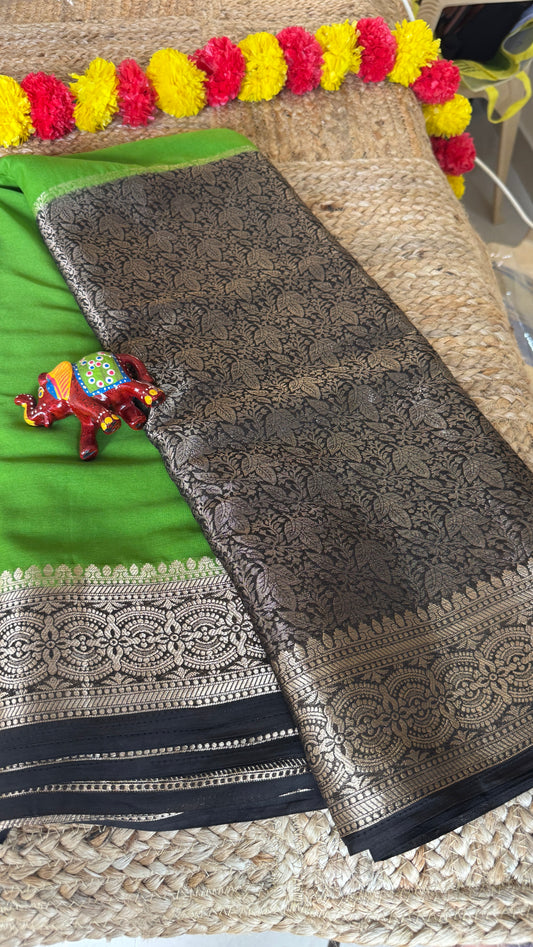Semi Silk Saree - Green and Black