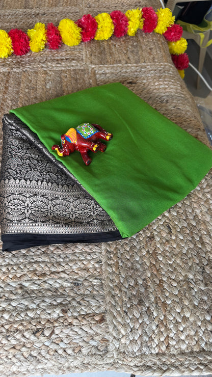 Semi Silk Saree - Green and Black