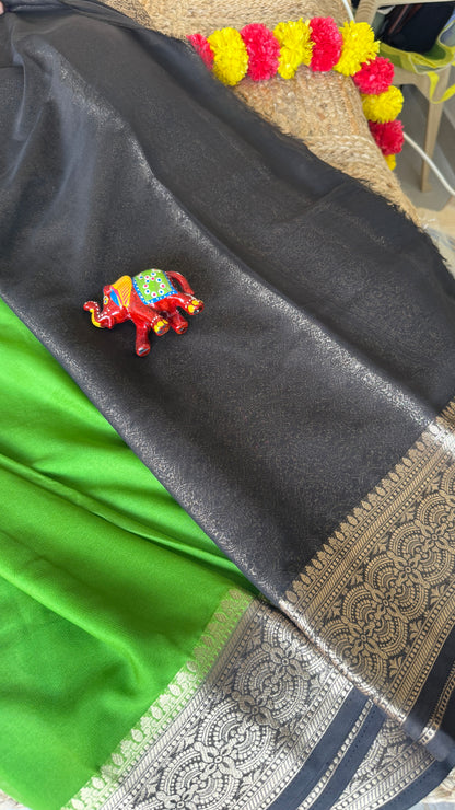 Semi Silk Saree - Green and Black