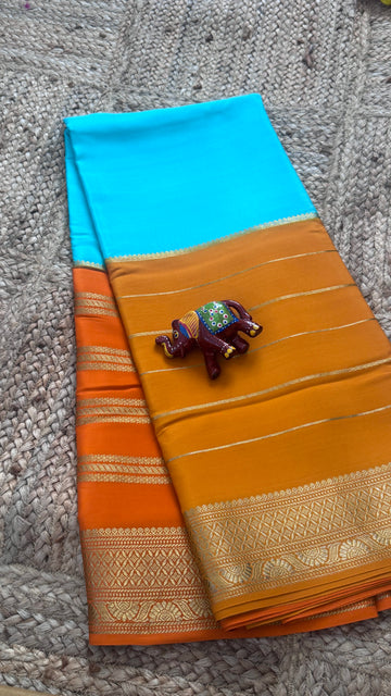 New Collections - Mysore Silk 3D Sky Blue , Mustard and Orange