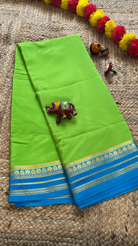 Pure Mysore Silk Saree - Green and Blue