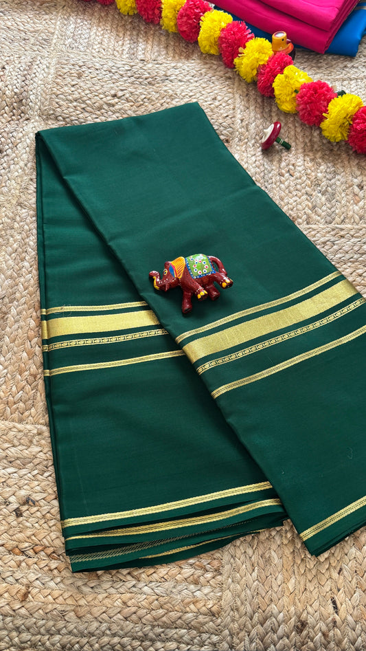 Pure Mysore Silk Saree - 4 Lines Dark Green