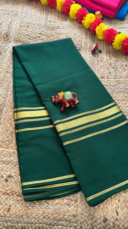 Pure Mysore Silk Saree - 4 Lines Dark Green