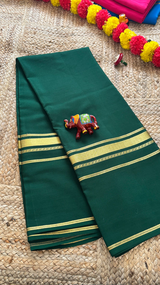 Pure Mysore Silk Saree - 4 Lines Dark Green