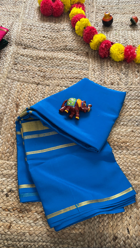 Pure Mysore Silk Saree - 4 Lines Blue