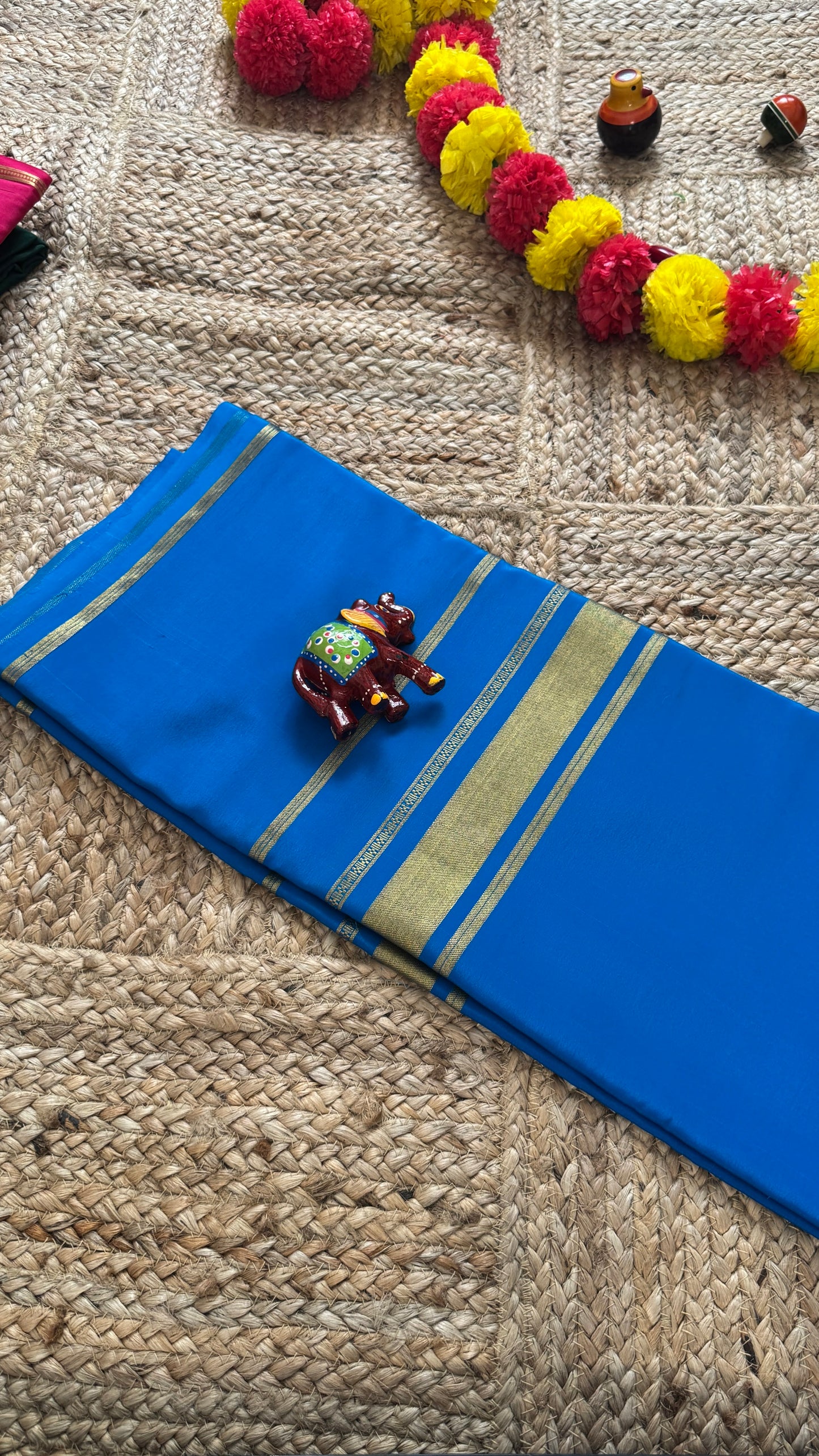Pure Mysore Silk Saree - 4 Lines Blue
