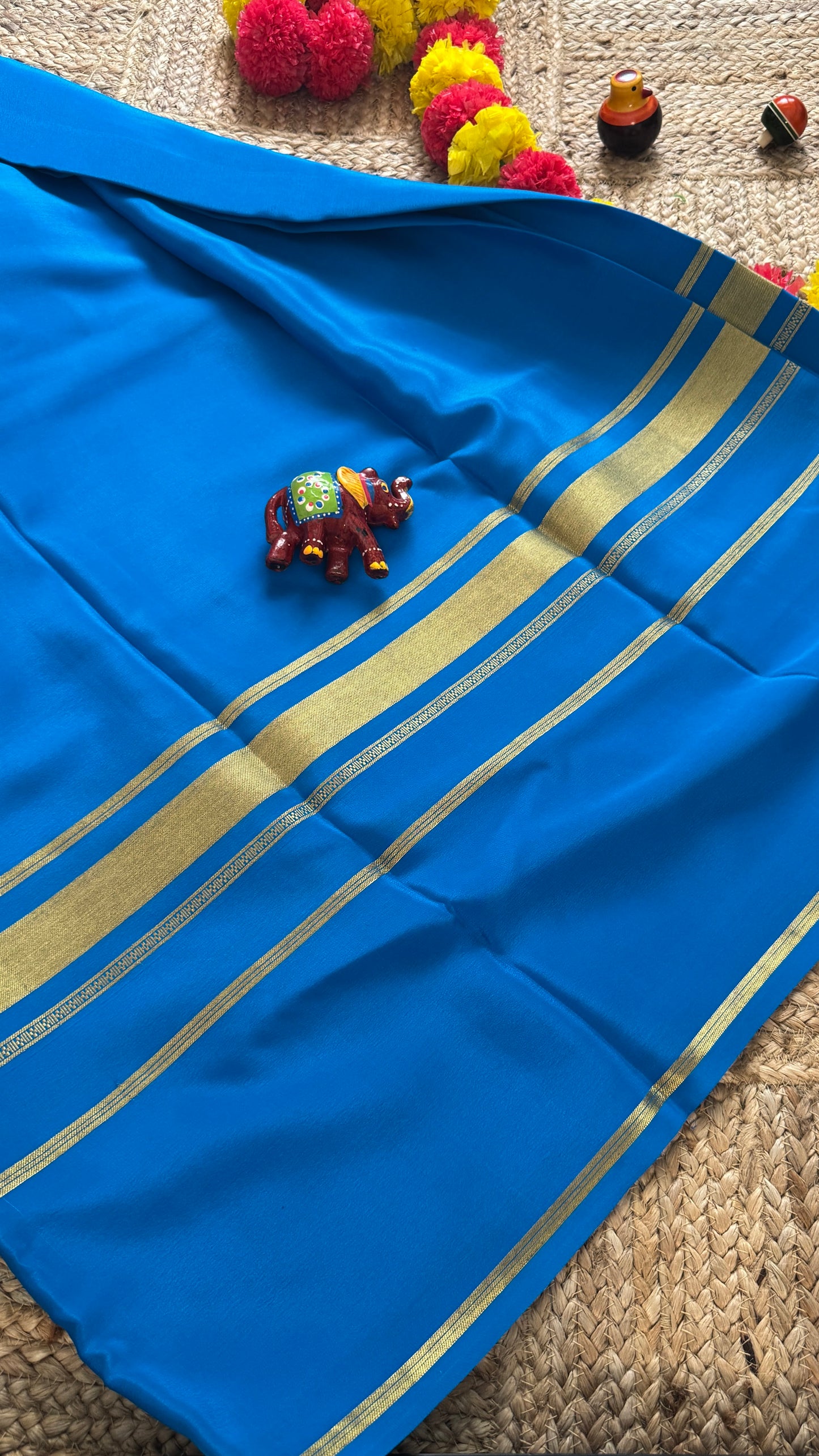 Pure Mysore Silk Saree - 4 Lines Blue