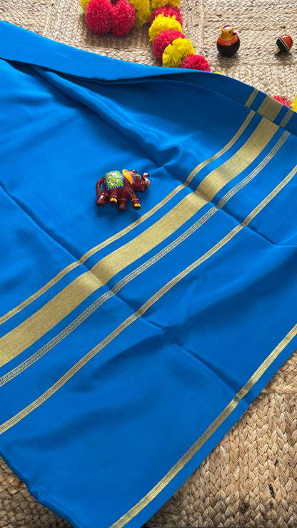 Pure Mysore Silk Saree - 4 Lines Blue