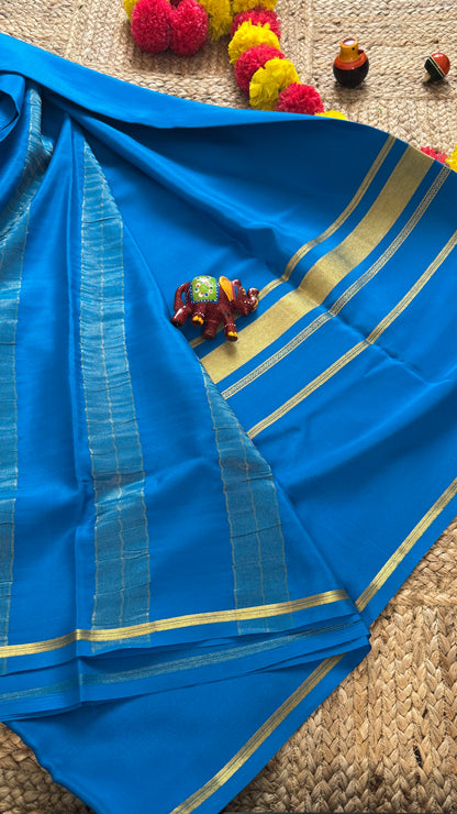 Pure Mysore Silk Saree - 4 Lines Blue