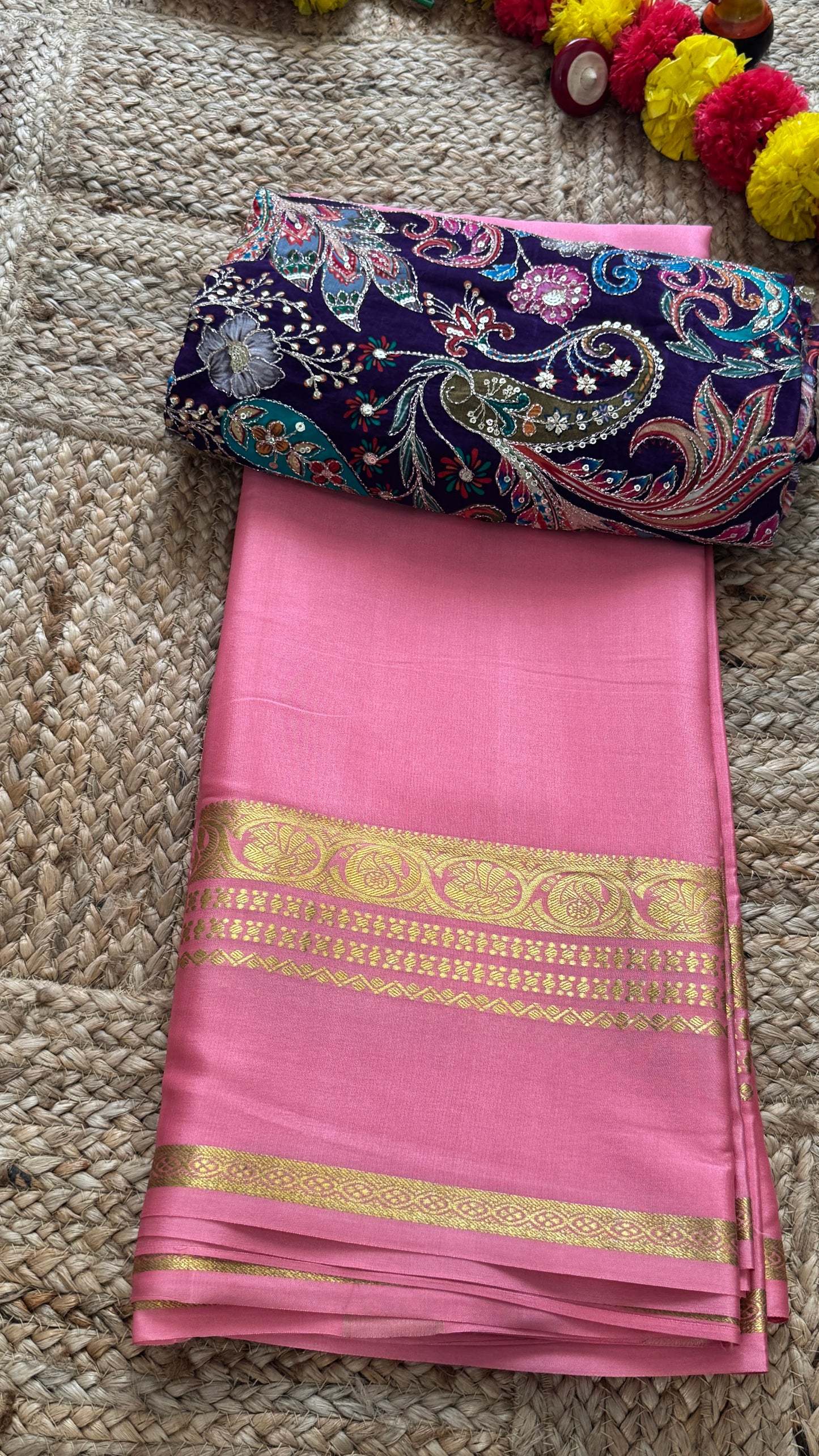 Pure Mysore Silk Saree - Plain Pink