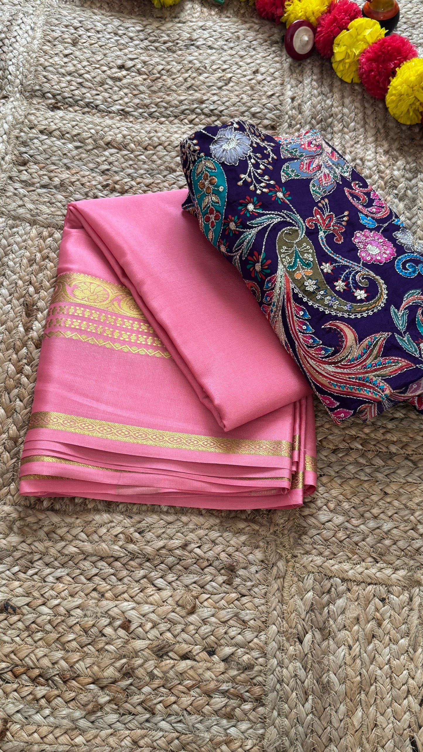 Pure Mysore Silk Saree - Plain Pink