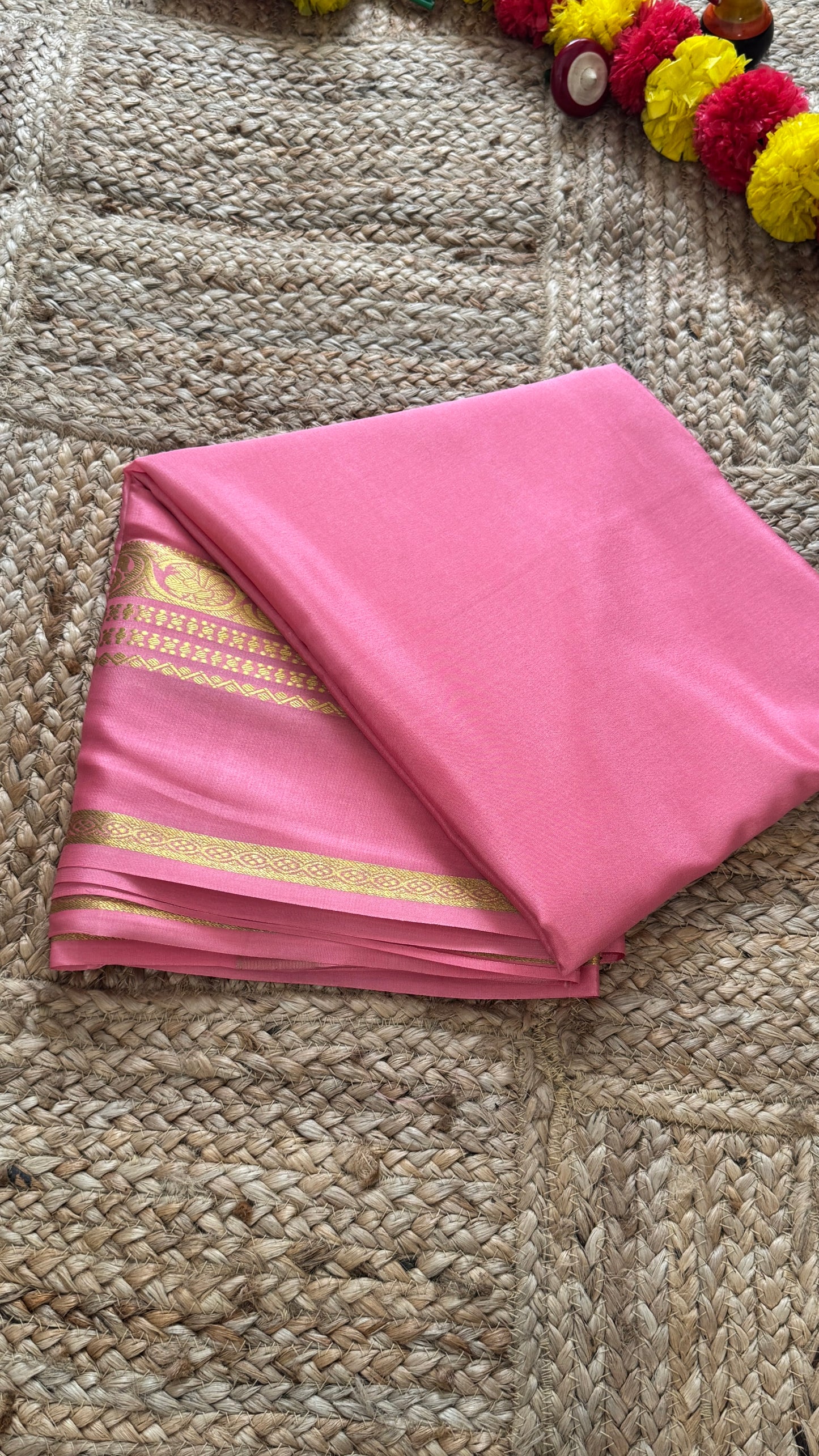 Pure Mysore Silk Saree - Plain Pink