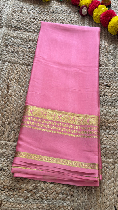 Pure Mysore Silk Saree - Plain Pink