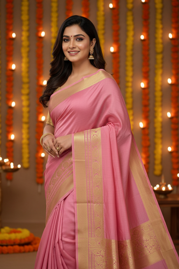 Pure Mysore Silk Saree - Plain Pink
