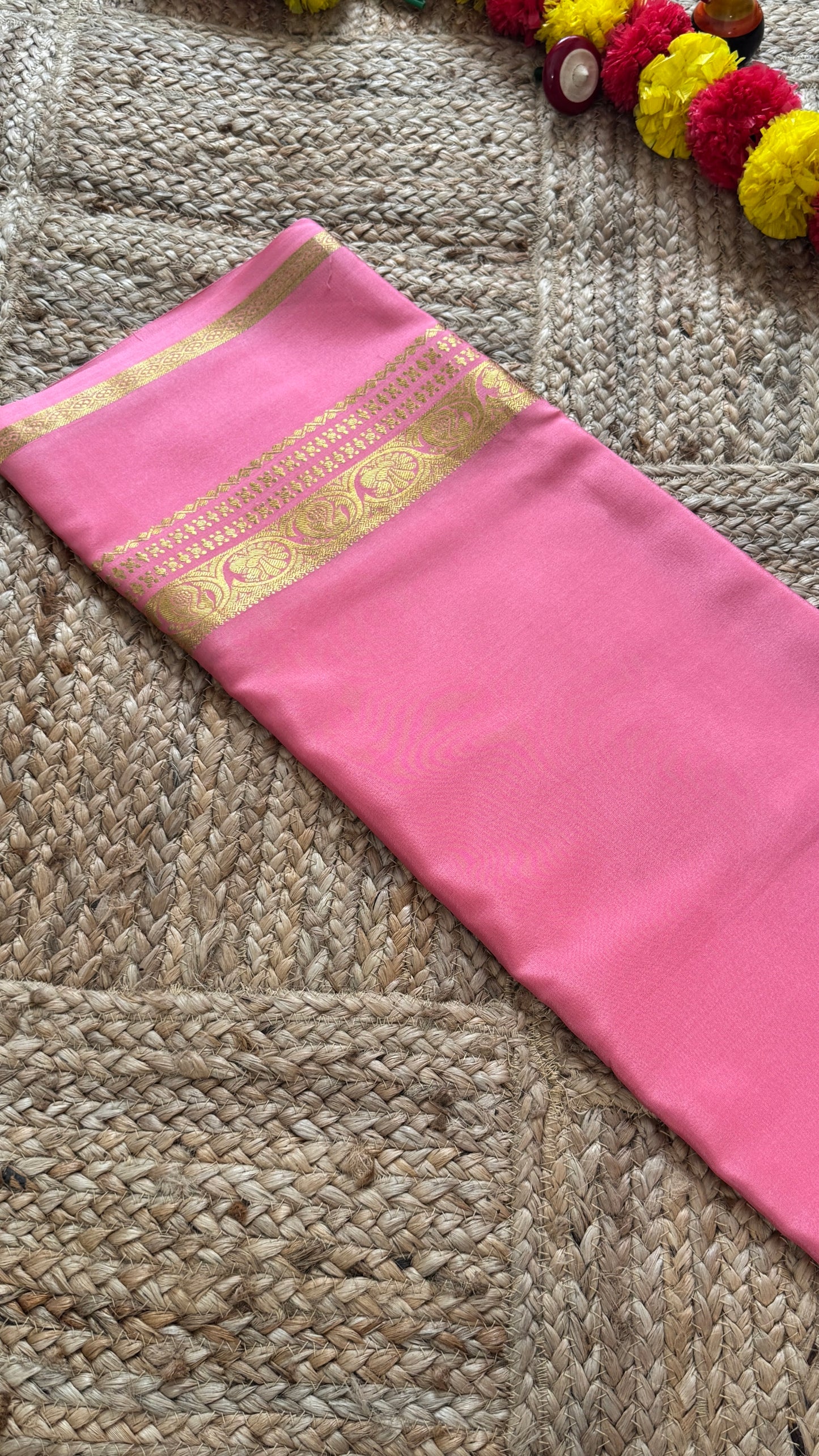 Pure Mysore Silk Saree - Plain Pink