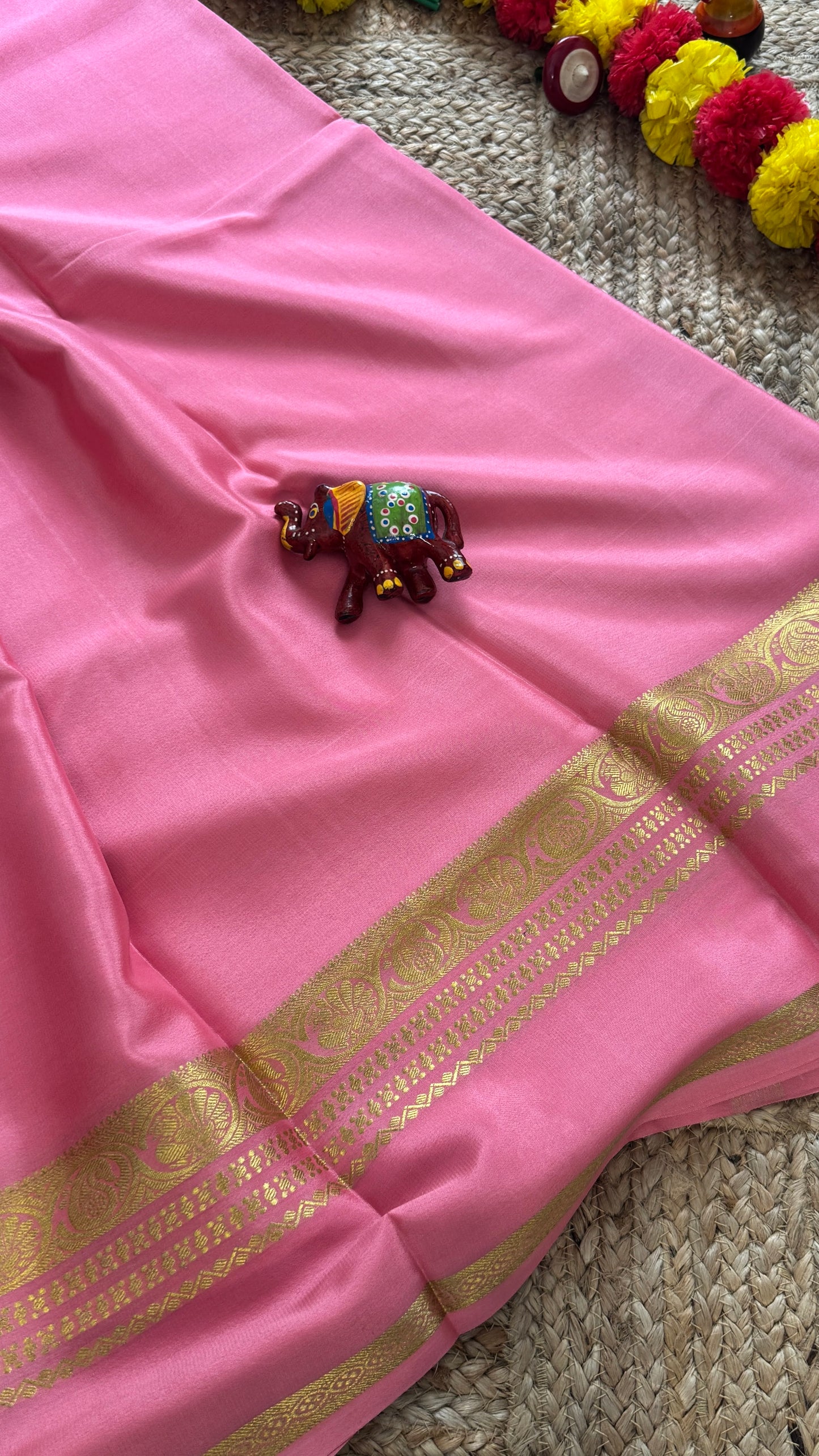 Pure Mysore Silk Saree - Plain Pink