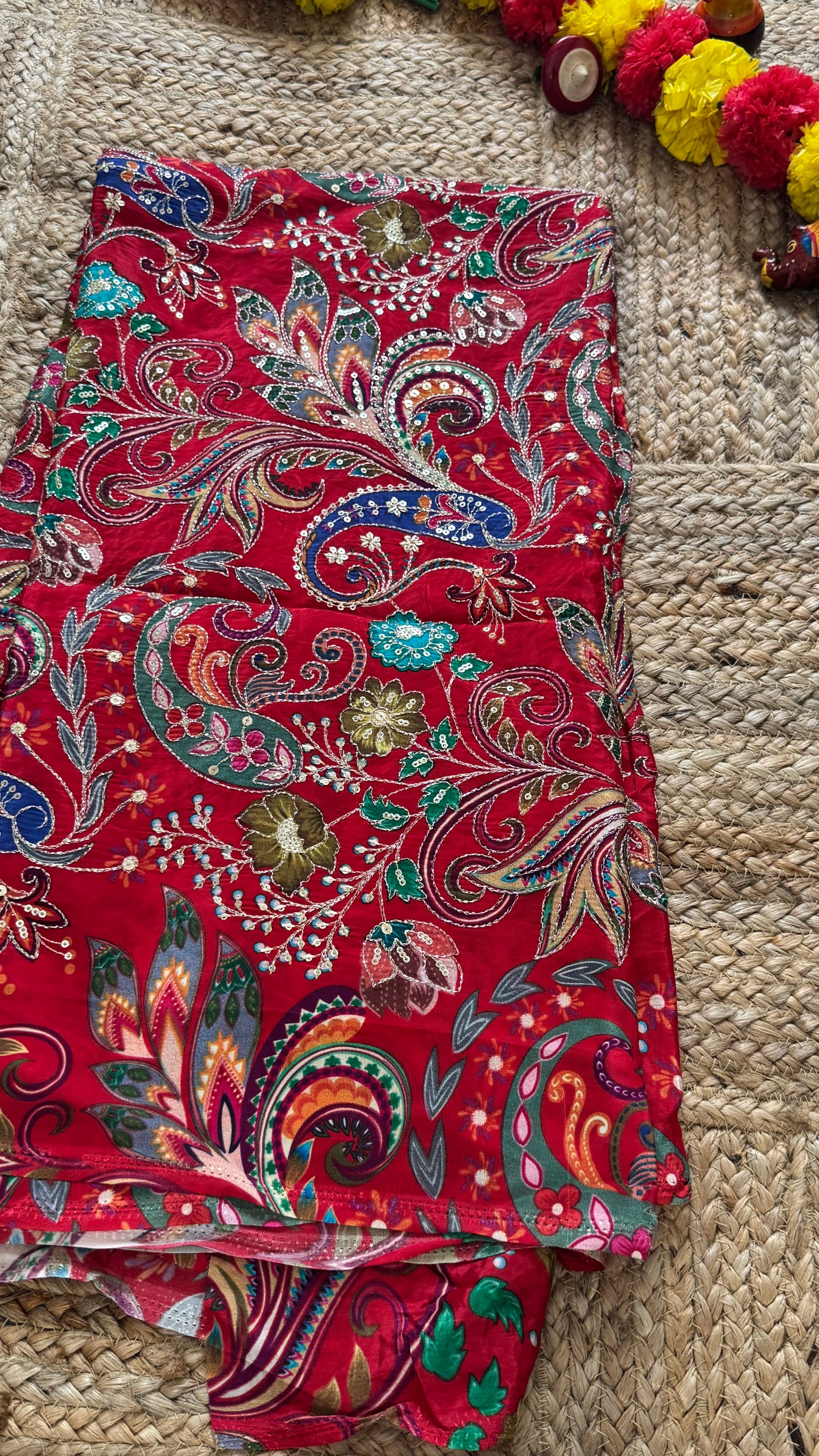Designer Blouse Fabric - Crepe Silk Red