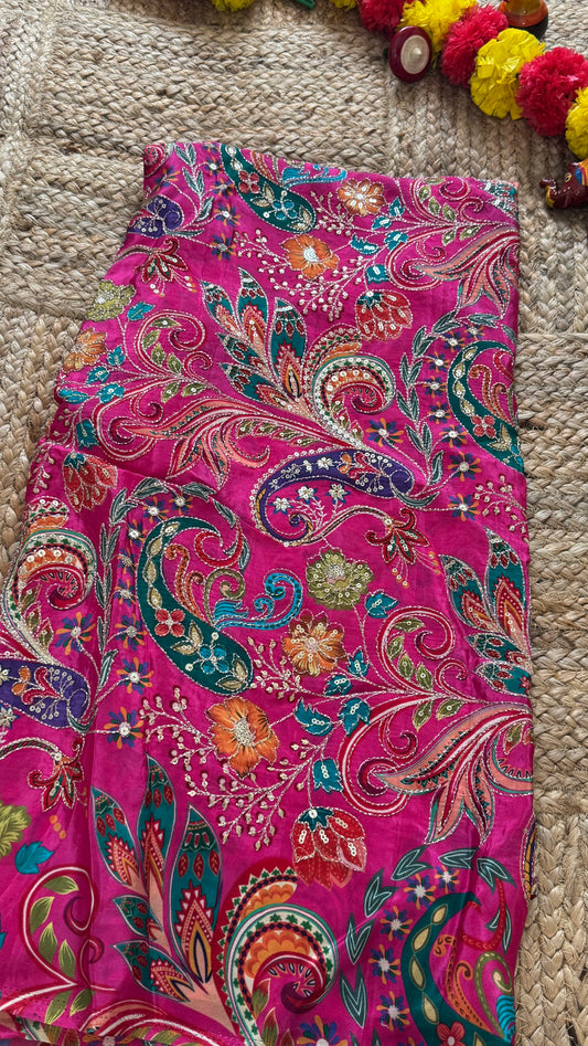 Designer Blouse Fabric - Crepe Silk Pink