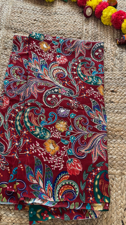 Designer Blouse Fabric - Crepe Silk Maroon
