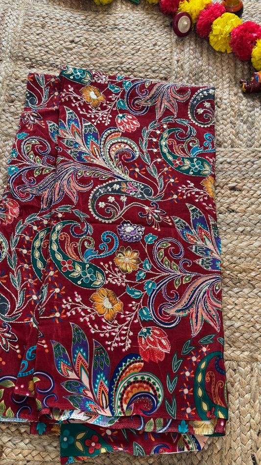 Designer Blouse Fabric - Crepe Silk Maroon