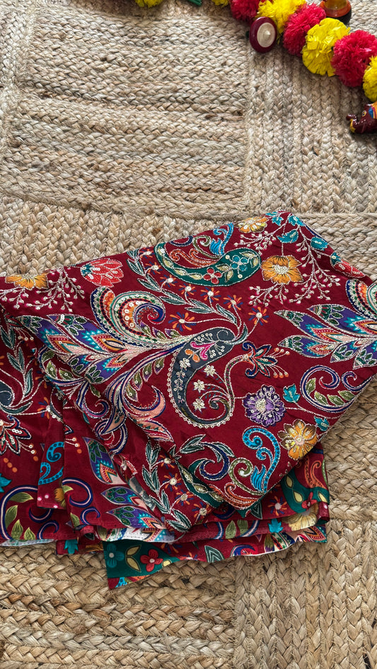 Designer Blouse Fabric - Crepe Silk Maroon