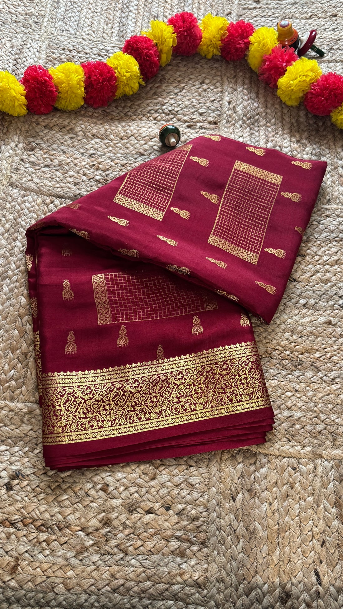 Pure Mysore Silk Saree - Jhumka Zari Solid Maroon