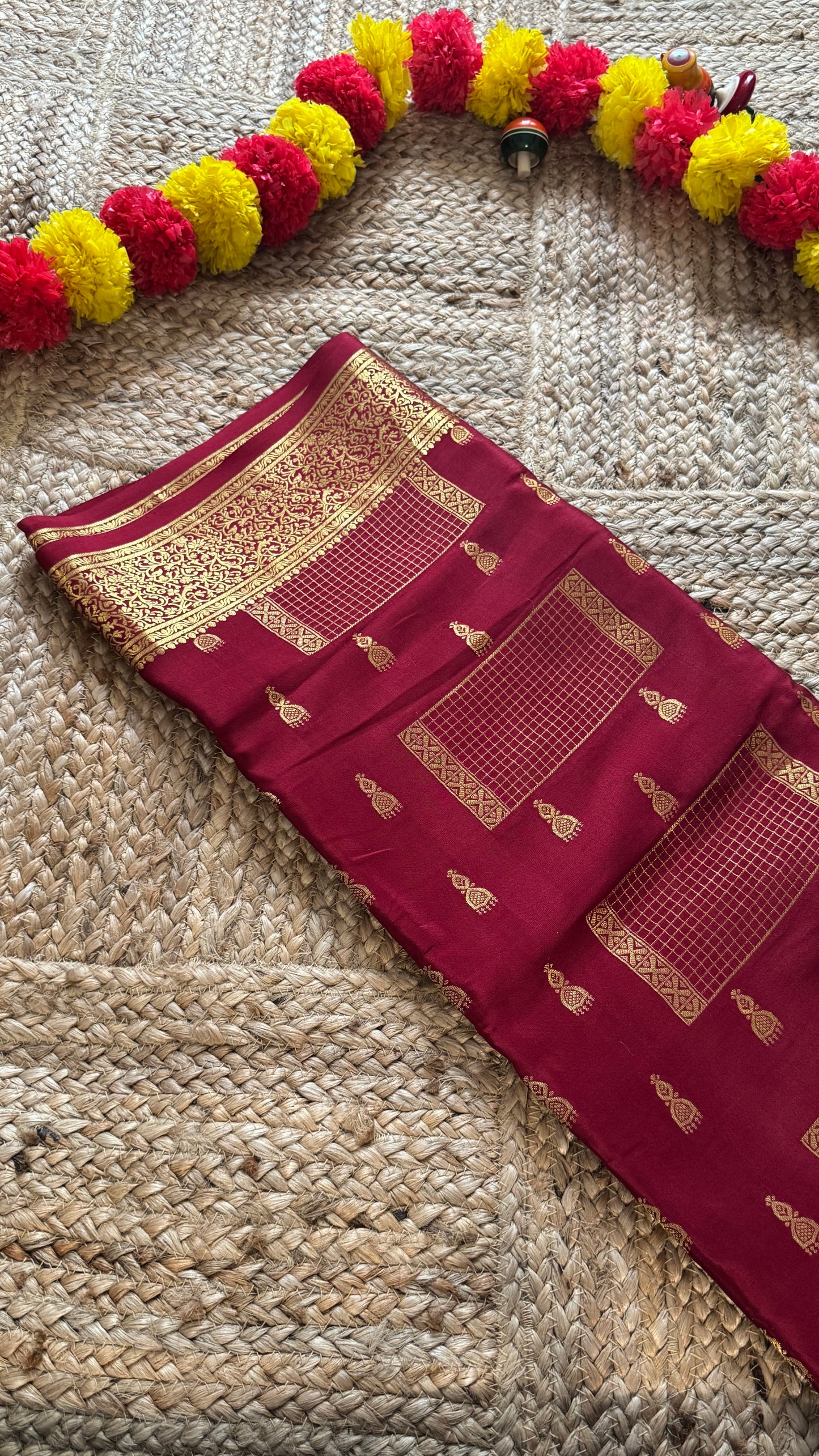 Pure Mysore Silk Saree - Jhumka Zari Solid Maroon