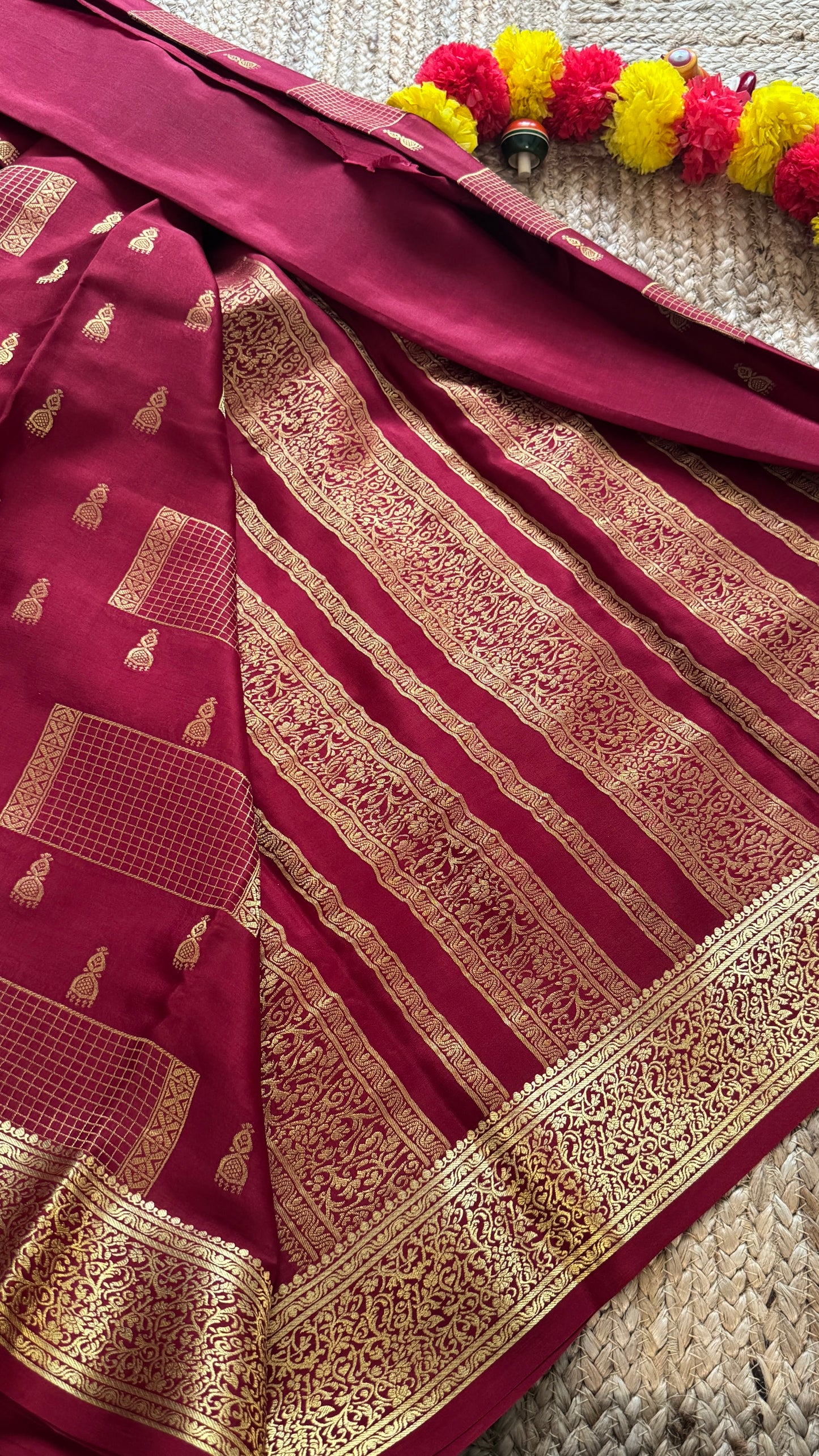 Pure Mysore Silk Saree - Jhumka Zari Solid Maroon