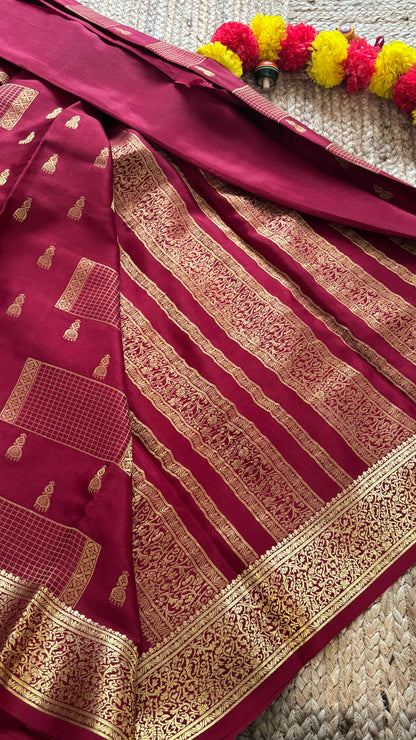 Pure Mysore Silk Saree - Jhumka Zari Solid Maroon